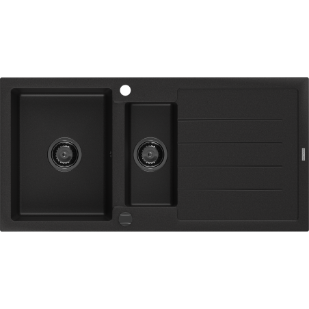 Sort kjøkkenvask i granitt-kompositt med 1,5 kum og avrenning – Andres 1000x500 mm fra BareBad.no