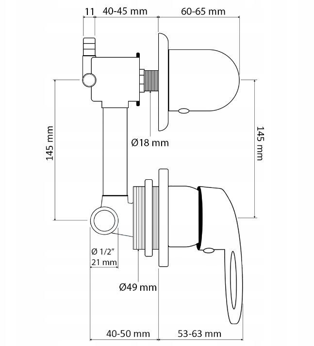 Batteri for massasjedusj 14,5 cm med 3 funksjoner