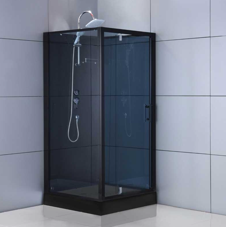 Firkantet dusjkabinett med dusjkar WSH306, svart, 90x90 cm