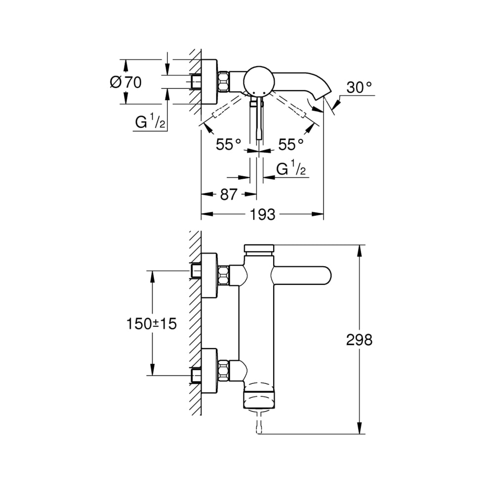 Badekarbatteri ettgreps brushed hard graphite Grohe Essence detalj