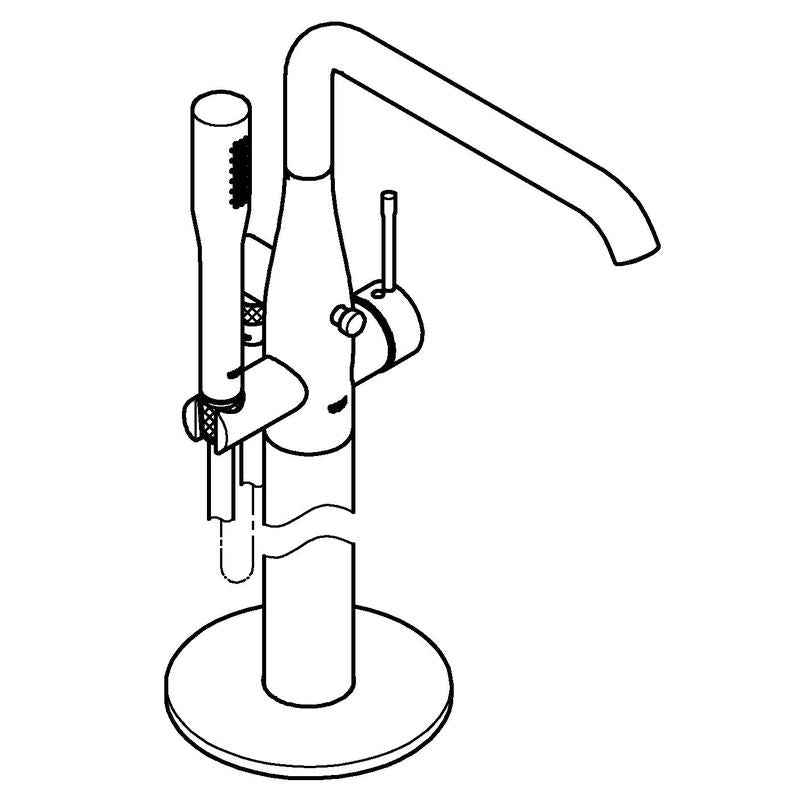 Nærbilde av hånddusj på Badekarbatteri frittstående krom Grohe Essence New
