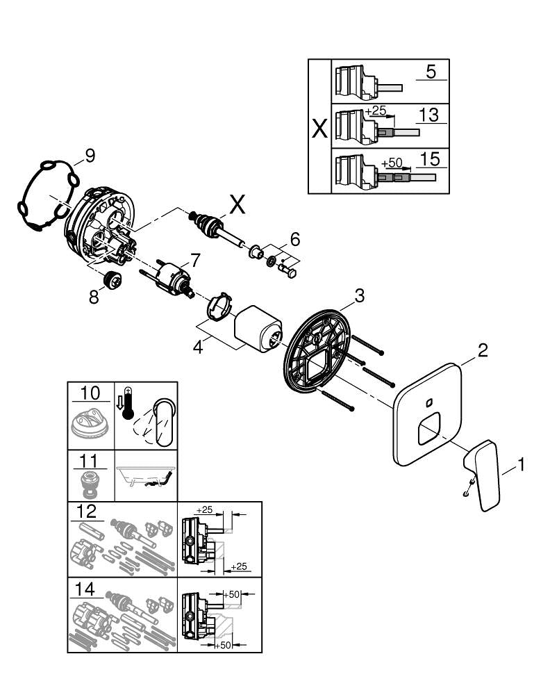 Montert badekarbatteri innbyggings svart Grohe Cubeo
