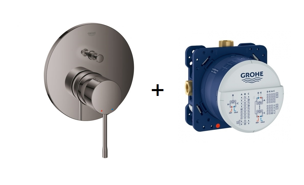 Badekarbatteri innbyggings hard graphite Grohe Essence forfra