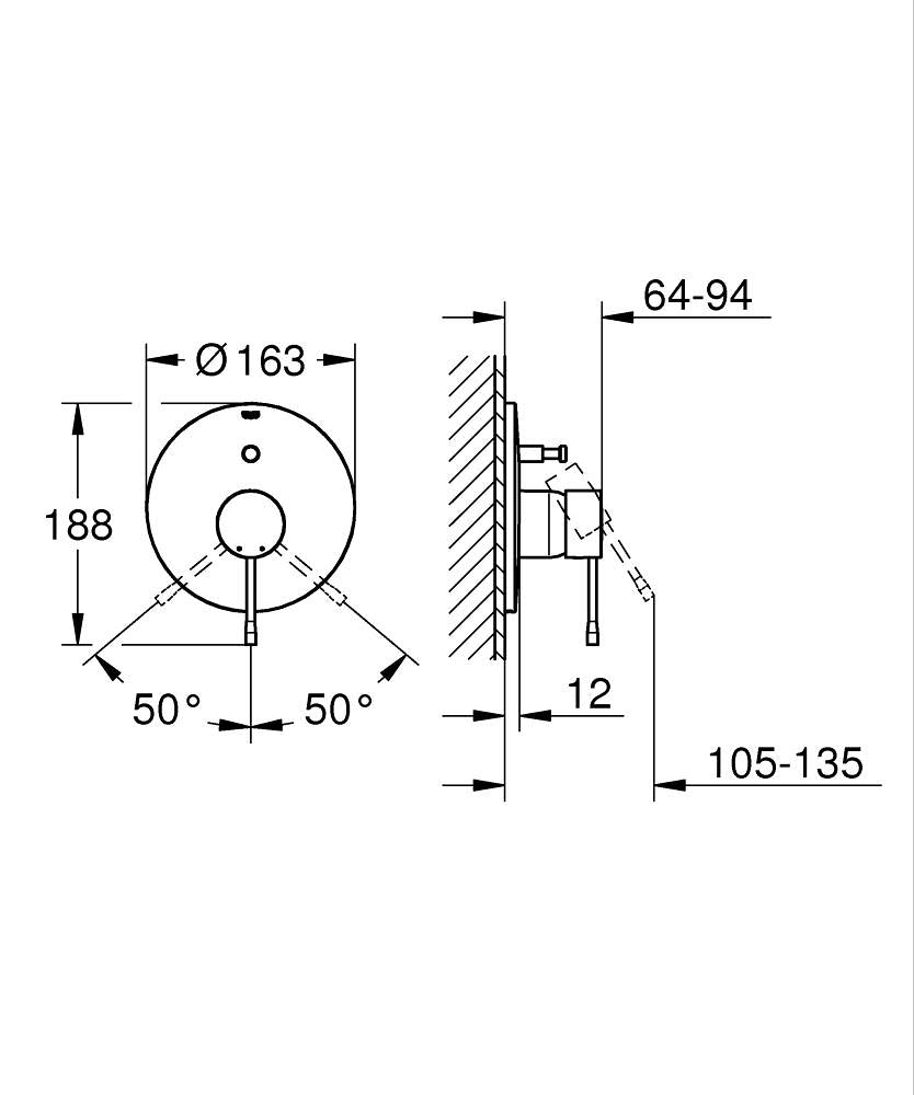 Bakside av badekarbatteri innbyggings Warm Sunset Grohe Essence New