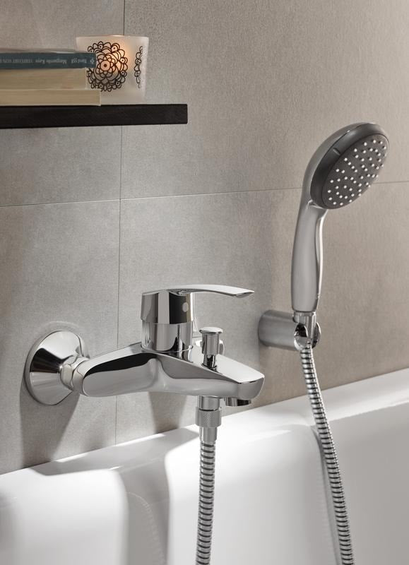 Badekarbatteri krom - Grohe Eurosmart detalj av håndtak