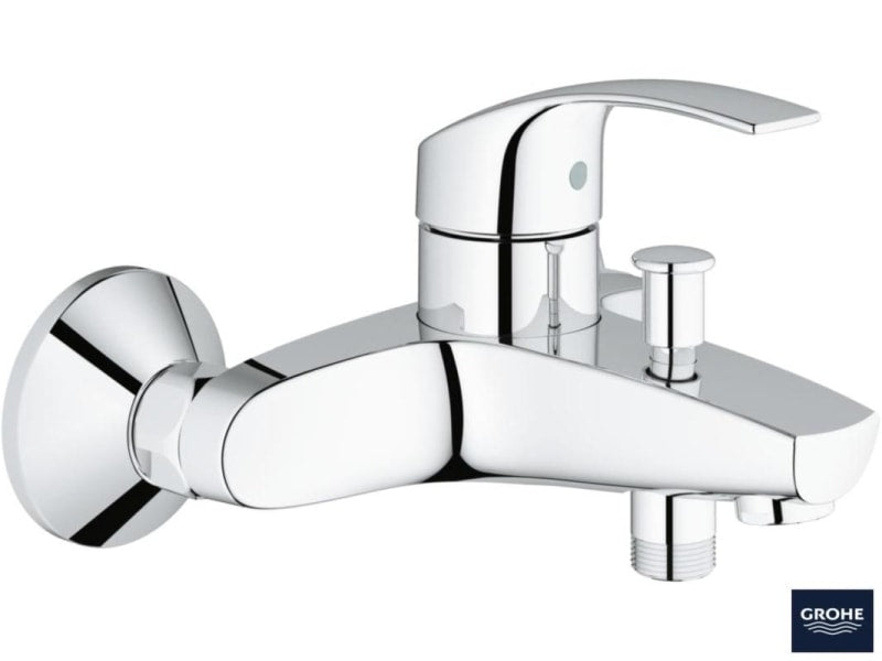 Badekarbatteri krom - Grohe Eurosmart montert på vegg