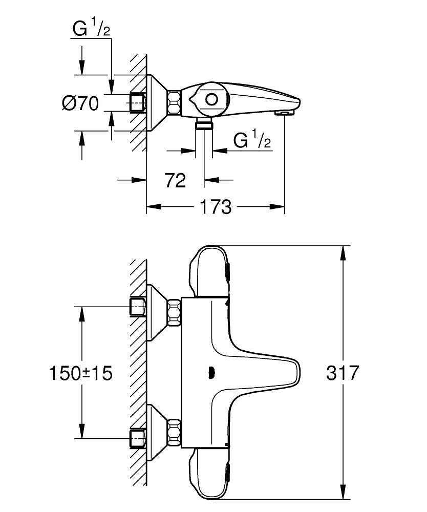 Badekarbatteri termostat krom Grohe Grohtherm 1000 bakside
