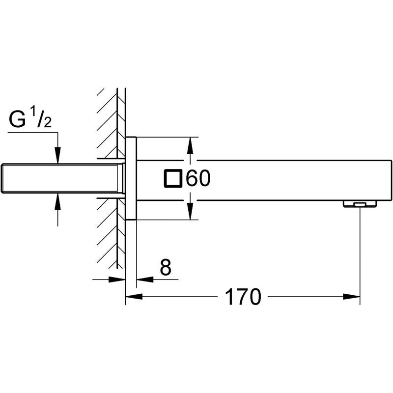 Badekarbatteri i krom - Grohe Universal Cube bakside