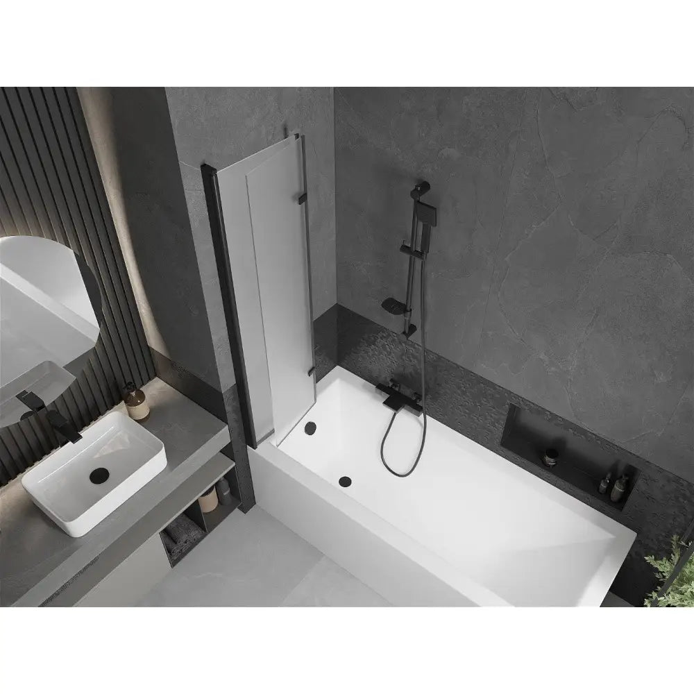 Badekarvegg 2-delt 80x150 Cm Frostet Svart