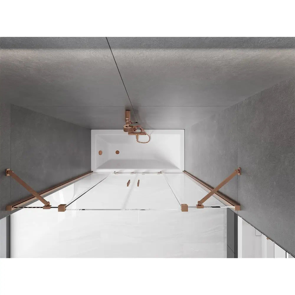 Badekarvegg 2-delt Skyvbar 160x150 Cm Gjennomsiktig Børstet Kobber