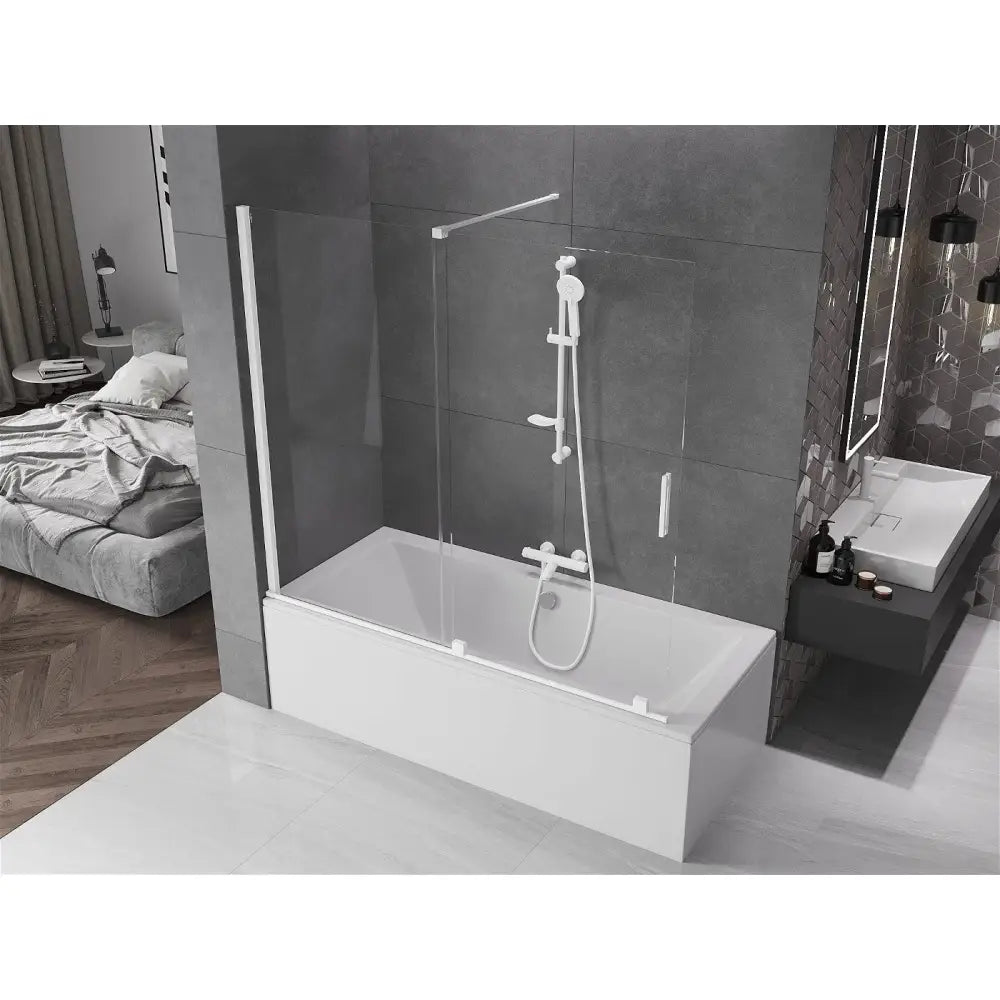 Badekarvegg 2-delt Skyvbar 170x150 Cm Gjennomsiktig Hvit S1