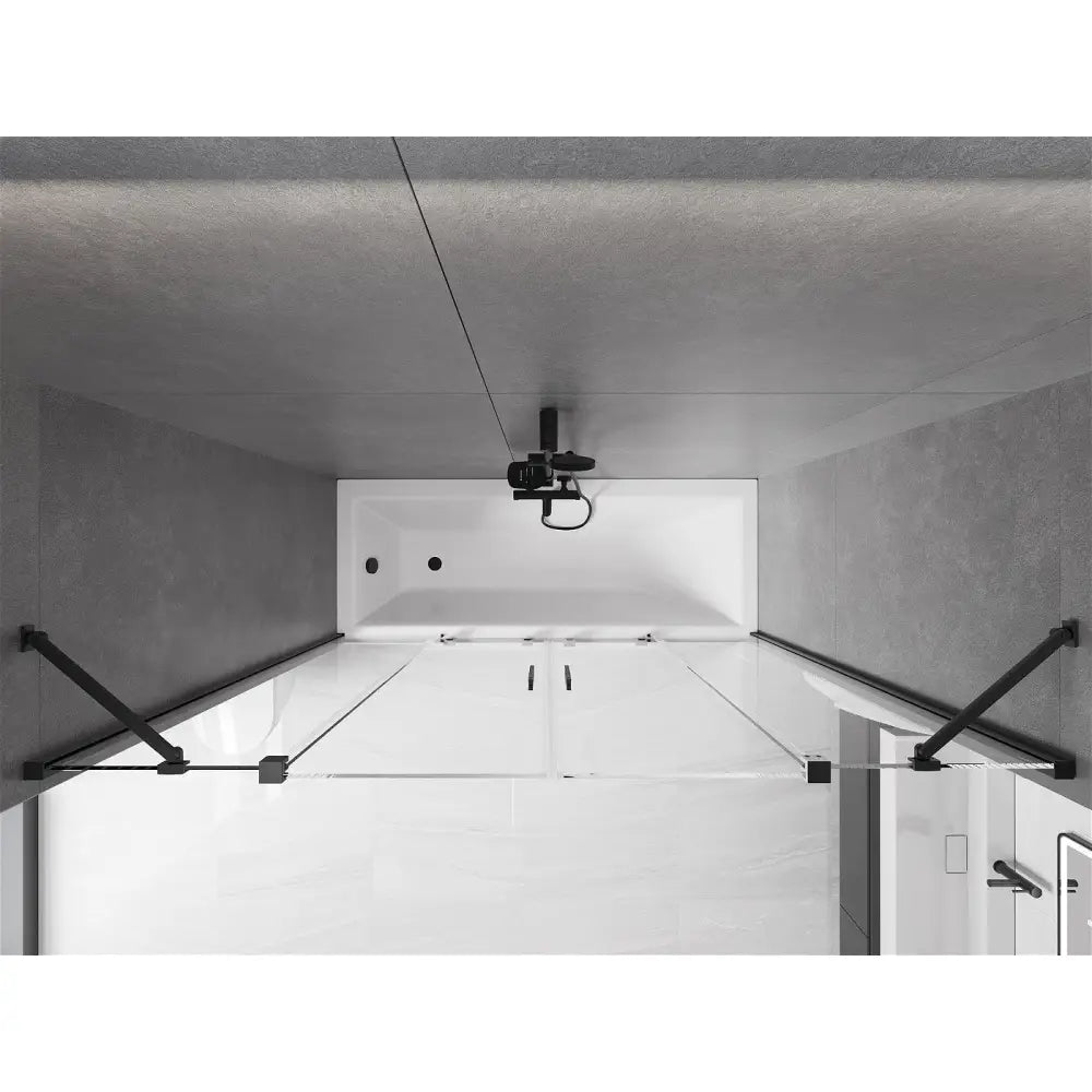 Badekarvegg 2-delt Skyvbar 170x150 Cm Gjennomsiktig Svart S1