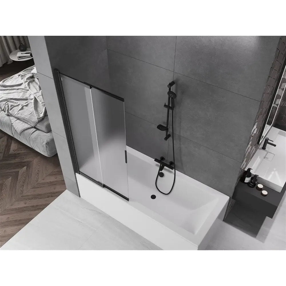 Badekarvegg 2-delt Skyvbar 85x150 Cm Frostet Svart