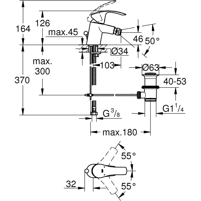 Bidetbatteri krom Grohe Eurosmart bakside