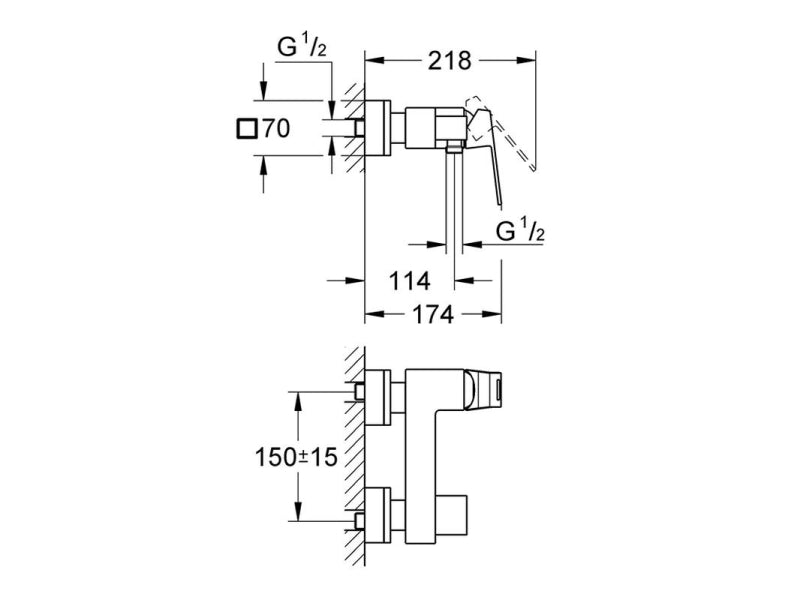 Dusjbatteri ettgreps krom Grohe Eurocube bakside