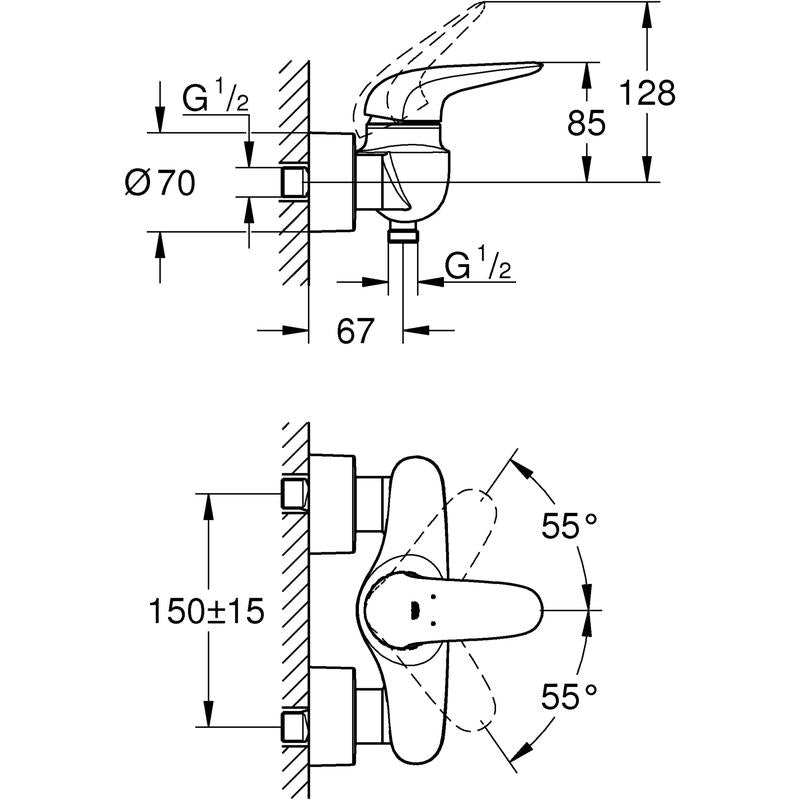 Dusjbatteri krom - Grohe Eurostyle bakside