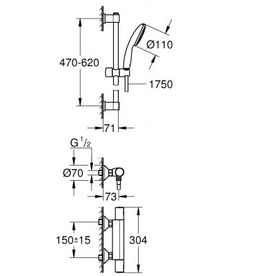 Bakside av dusjbatteri med termostat krom Grohe Precision Start