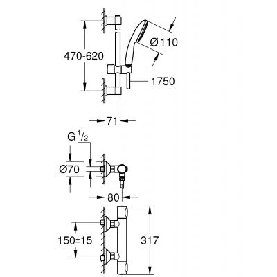 Dusjbatteri termostat veggmontert krom Grohe Precision Flow bakside