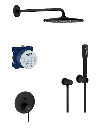 Dusjsett innbyggings Phantom Black Grohe Essence forfra