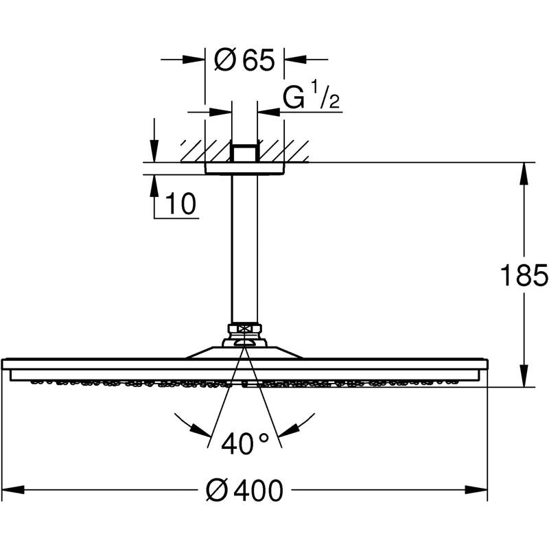 Dusjsett med takdusj i krom Grohe Rainshower bakside