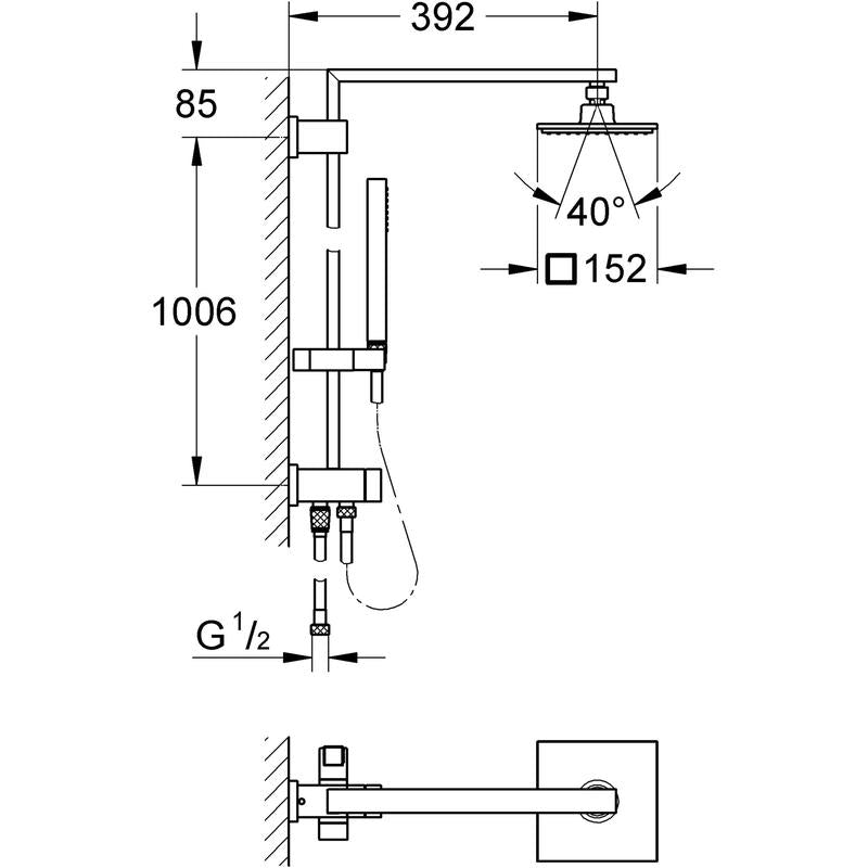 Bakside av dusjsystem krom veggmontert Grohe Euphoria Cube System