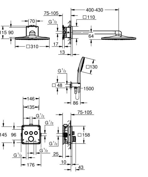 Dusjsystem innbyggings termostat krom Grohe Grohtherm SmartControl bakside