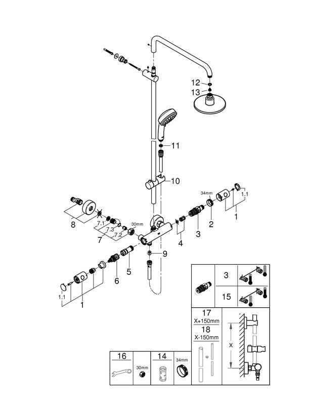 Dusjsystem med termostat krom Grohe New Tempesta Cosmopolitan nærbilde 1