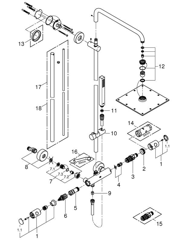 Dusjsystem med termostat i krom Grohe Euphoria nærbilde av hånddusj