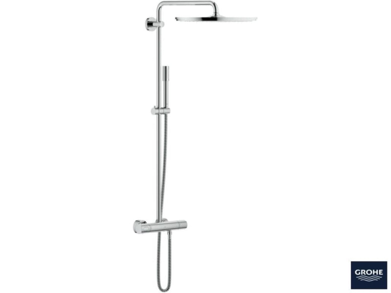 Detalj av termostat på Dusjsystem med termostat i krom Grohe Rainshower