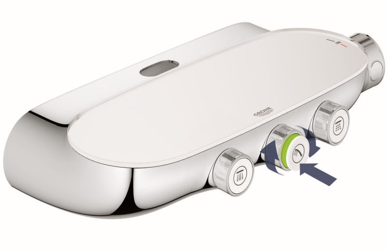 Dusjsystem med termostat i krom Grohe SmartControl 360 Duo nærbilde av rainshower