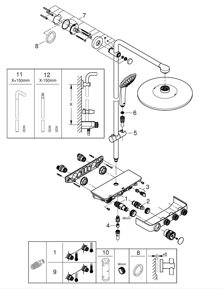Dusjsystem termostat hard graphite bakside Grohe Euphoria SmartControl