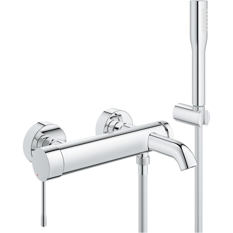 Ettgreps badekarbatteri med dusjsett krom Grohe Essence New forfra