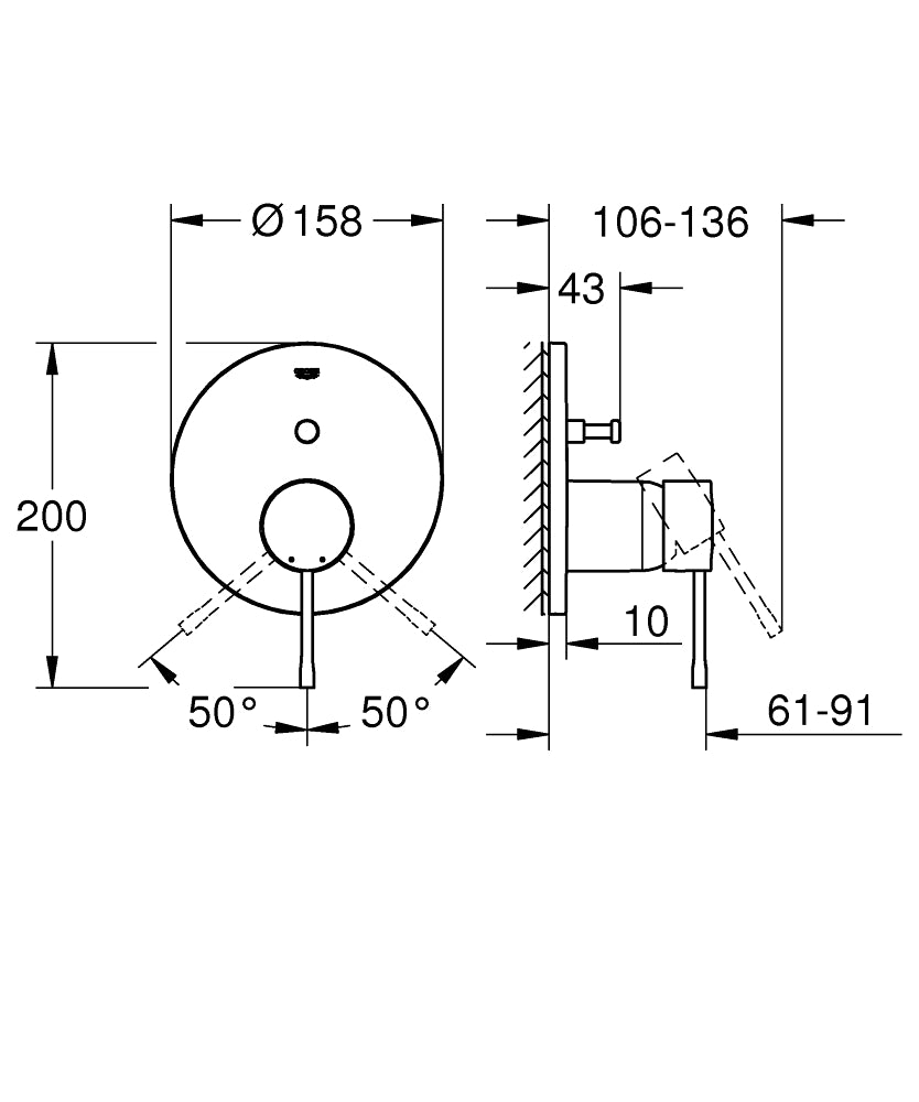 Ettgreps innbyggingsbatteri phantom black 2 uttak Grohe Essence Professional bakside