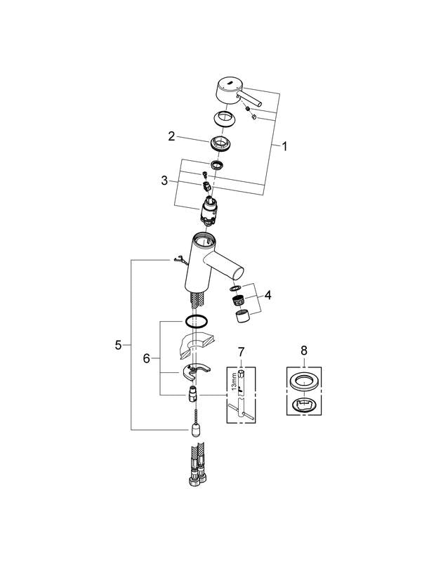 Sidevisning av Grohe Concetto ettgreps servantbatteri krom