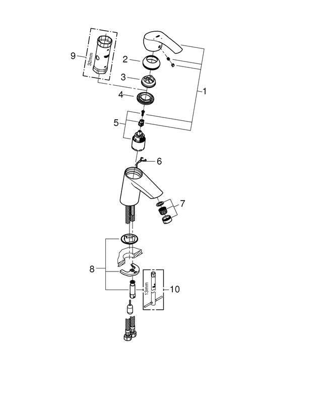 Ettgreps servantbatteri i krom Grohe Eurosmart med fleksible slanger