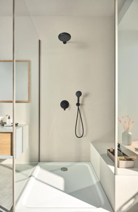 Innbyggings dusjbatteri ettgreps matt svart Grohe Eurosmart montert