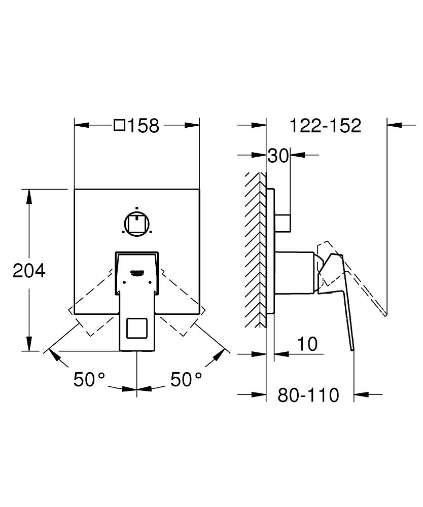 Innbyggingsbatteri ettgreps 3-veis børstet hard graphite Grohe Eurocube detalj