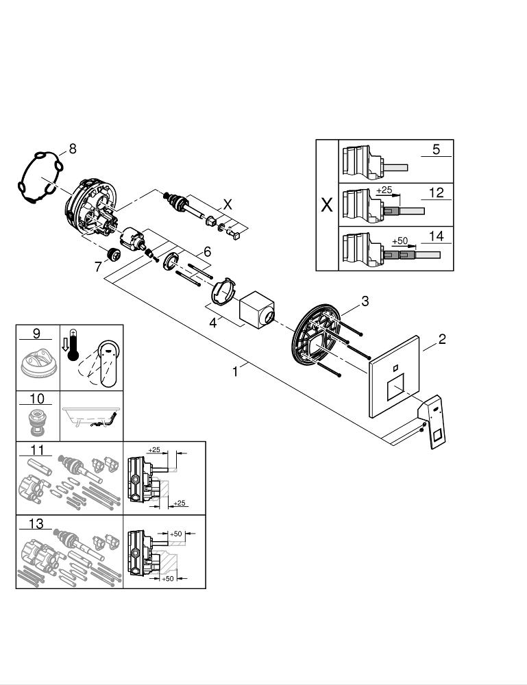 Innbyggingsbatteri ettgreps to uttak brushed hard graphite Grohe Eurocube bakside