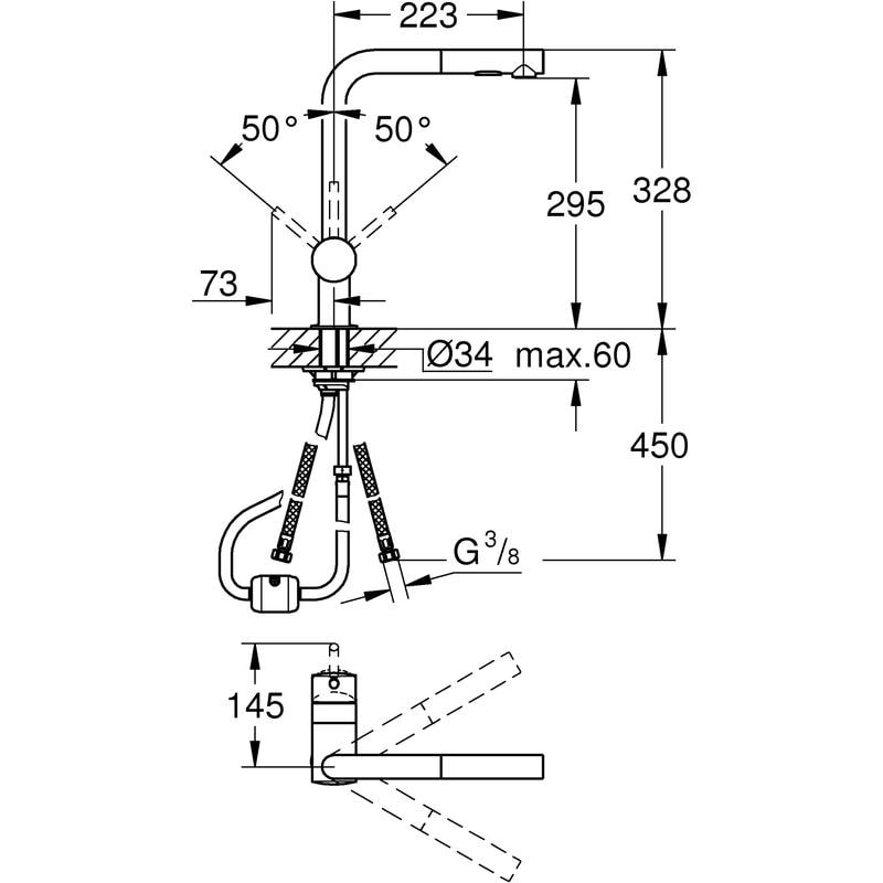 Kjøkkenbatteri brushed hard graphite Grohe Minta bakside