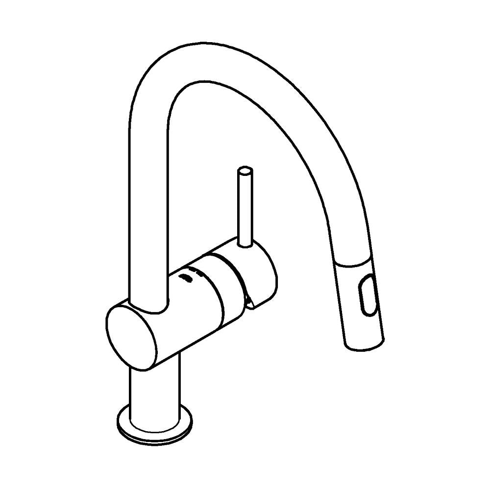 Kjøkkenbatteri ettgreps brushed warm sunset Grohe Minta detalj av tut