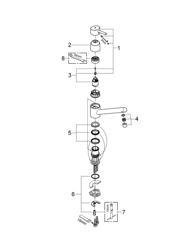 Oversikt over Kjøkkenbatteri ettgreps krom Grohe Concetto design