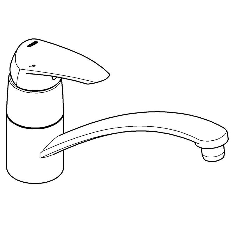 Nærbilde av tut og perlator på Grohe Eurodisc Cosmopolitan kjøkkenbatteri