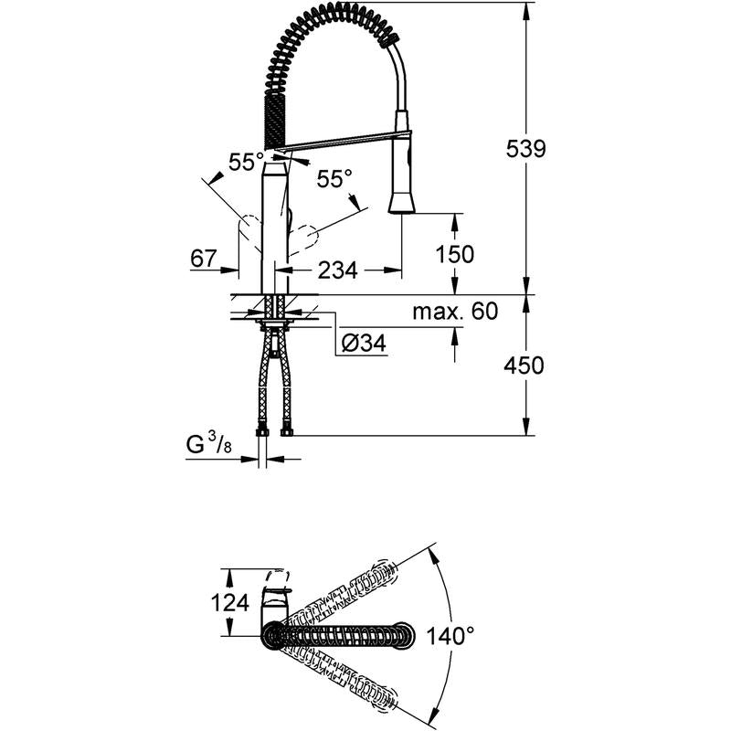 Kjøkkenbatteri krom - Grohe K7 bakside