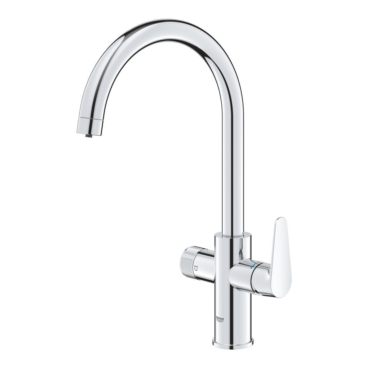 Kjøkkenbatteri med filter krom Grohe Blue Pure Baucurve nærbilde av svingtut