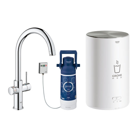 Kjøkkenbatteri med koker i krom Grohe Red Duo forfra