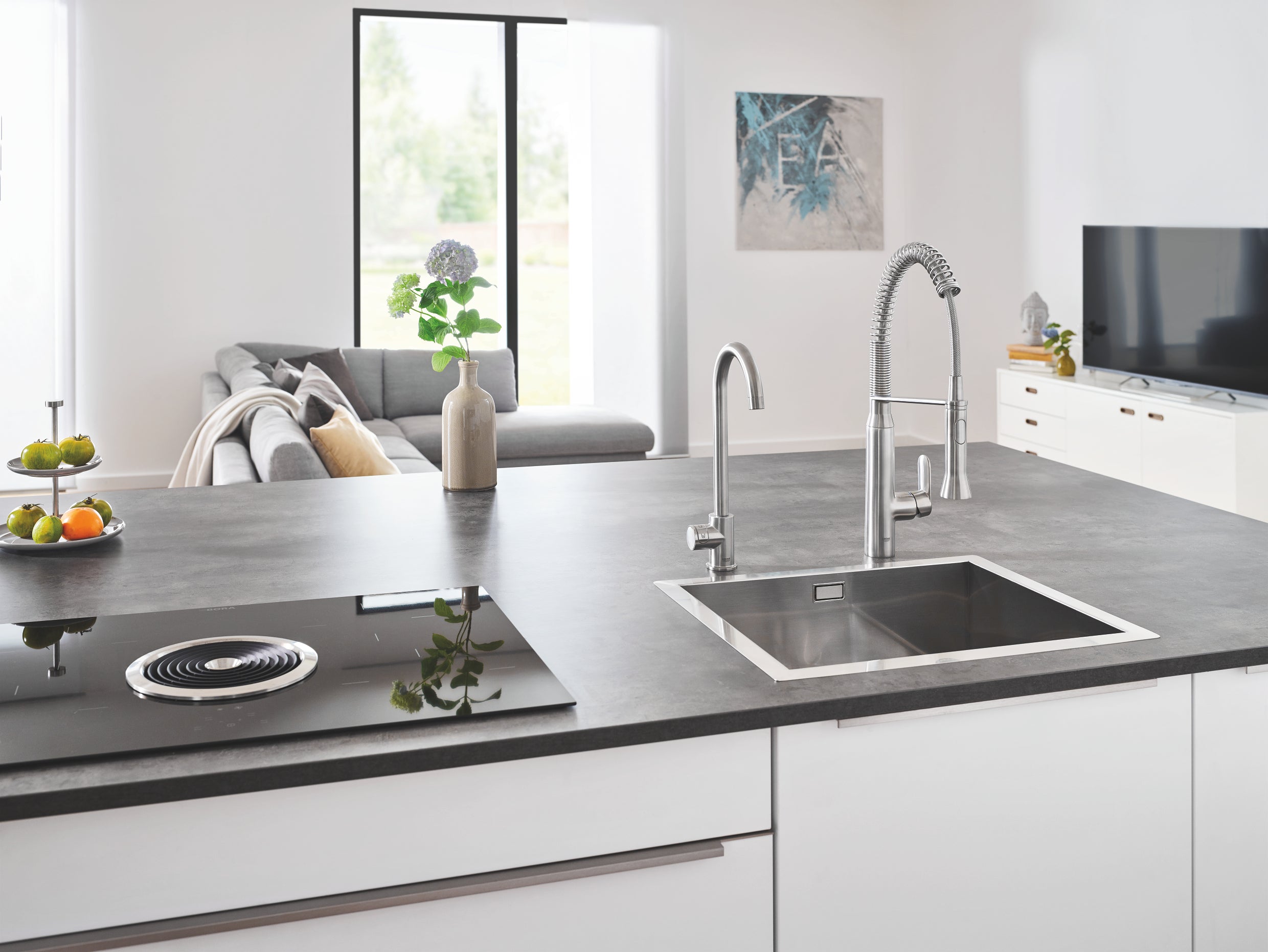 Detalj av tuten på Kjøkkenbatteri mono supersteel Grohe Blue Home