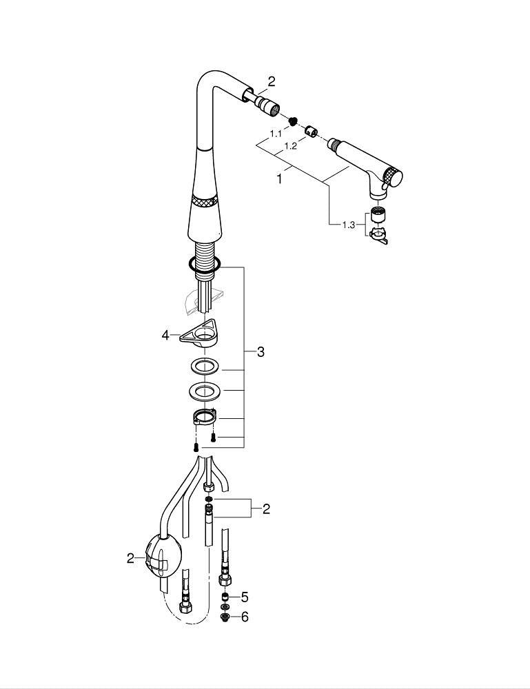 Kjøkkenbatteri SmartControl børstet stål detalj av tut