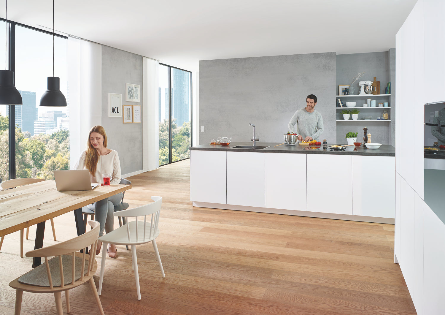 Kjøkkenbatteri startsett C-tut krom Grohe Blue Home bakside