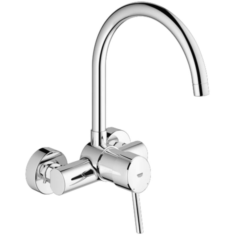 Sideprofil av Grohe Concetto veggmontert kjøkkenbatteri krom