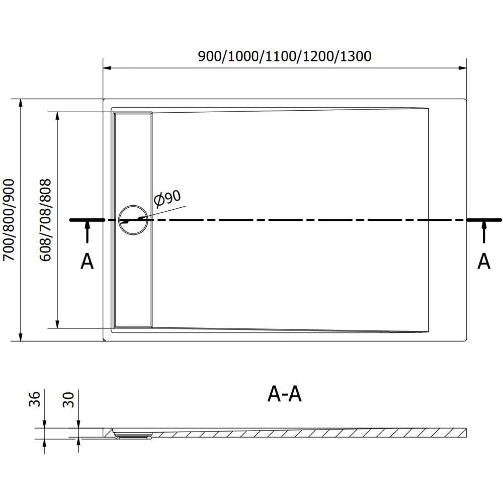 Dimensjonstegning Amon dusjkar 130x80 cm